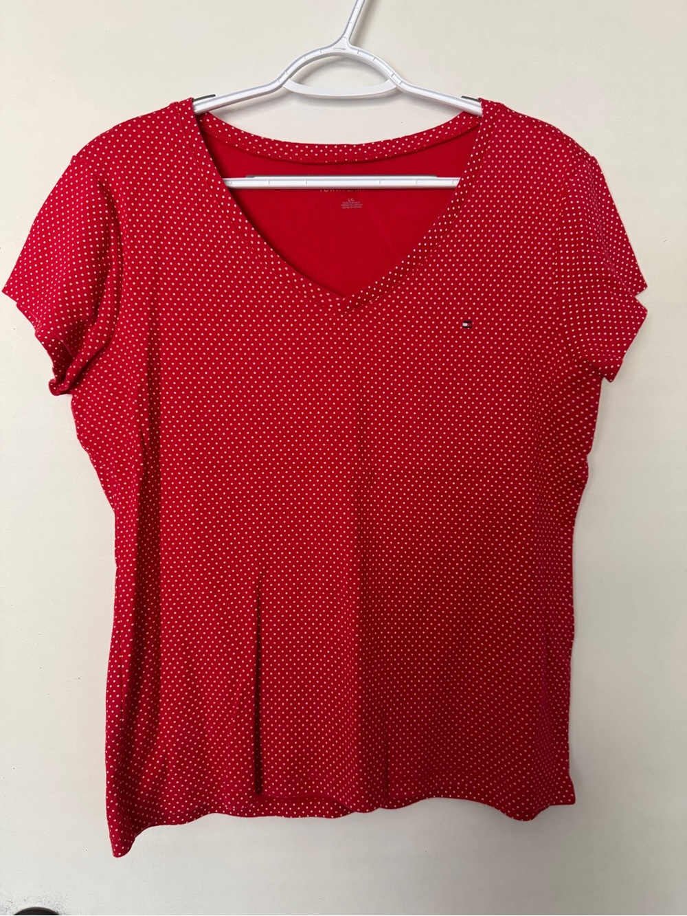 Tommy Hilfiger Red Polka Dot V-Neck T-Shirt Size L
